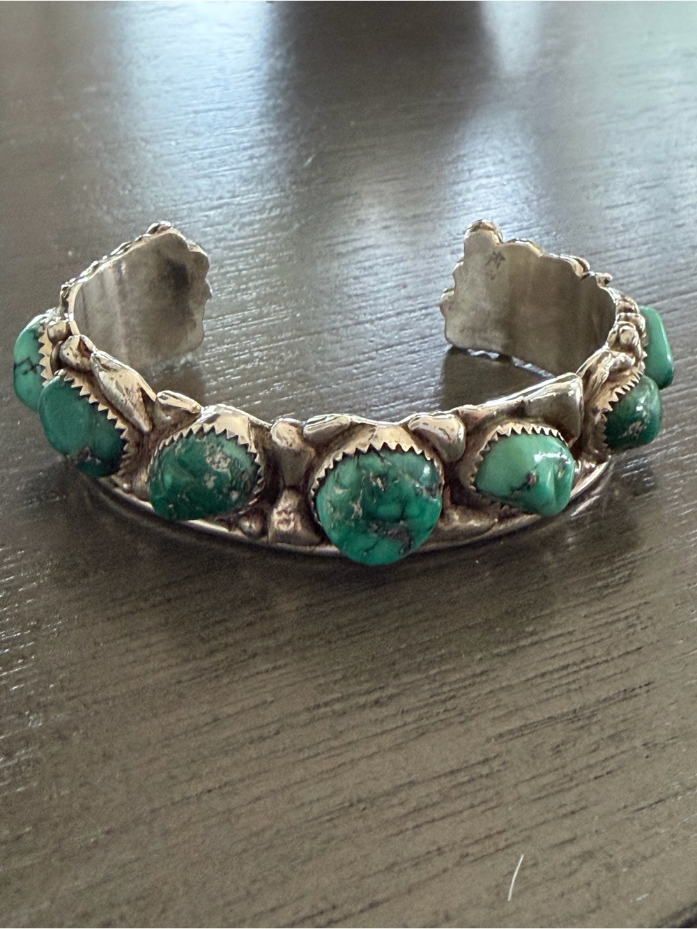 Vintage Indian Sterling Silver Turquoise Stone Cuff Bracelet - Signed Lil Beaver
